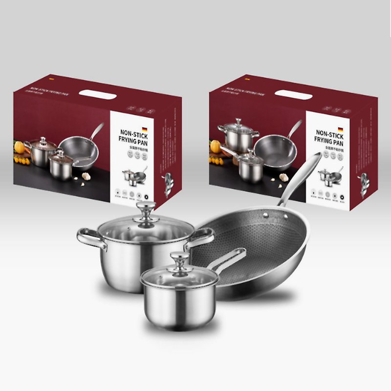 201 Stainless Steel Wok Frying Pan Milk Pot Household Thickened Double Honeycomb Non-stick Cookware Sets