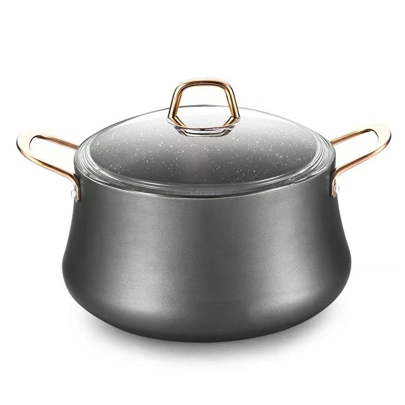 DSFOM 8519 Custom 7 Pieces Gold Cooking Soup Pots Set Marble Coated Cookware Set Non Stick