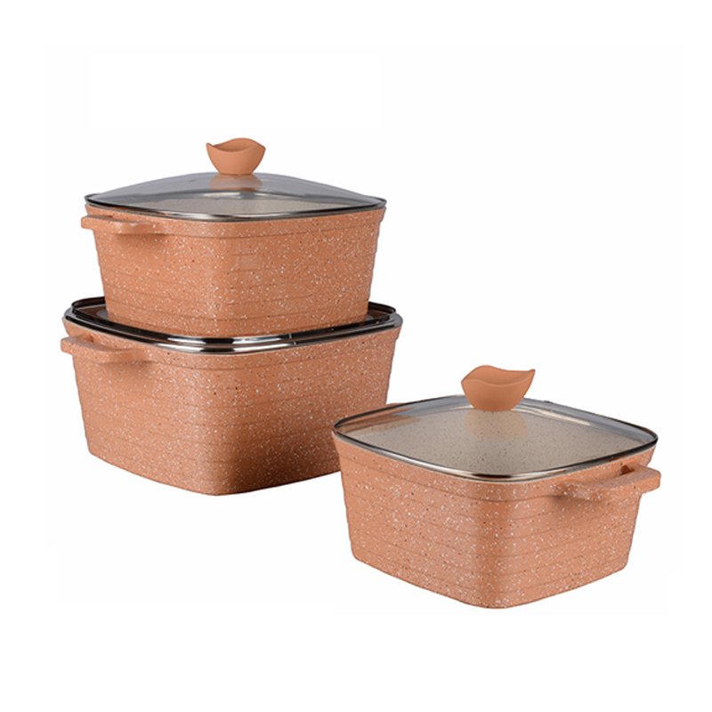 Wholesale High Quality Square Kitchenware 6pcs 10pcs Die Cast Aluminum Nonstick Soup Pot Cookware Set With Glass Lid