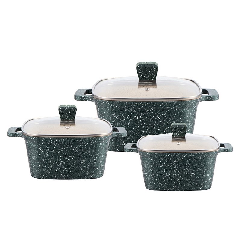 Wholesale High Quality Square Kitchenware 6pcs 10pcs Die Cast Aluminum Nonstick Soup Pot Cookware Set With Glass Lid