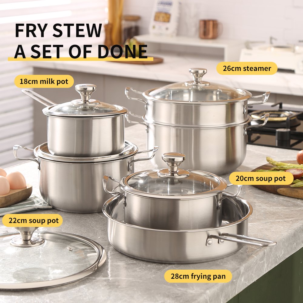 stainless steel 11 Piece Cookware Set kitchen steamer cooking pots induction soup & stock pots Korean pot set