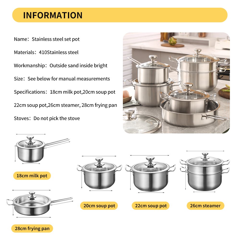 stainless steel 11 Piece Cookware Set kitchen steamer cooking pots induction soup & stock pots Korean pot set