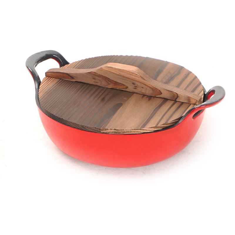 High Quality Cast Iron Enamel Cookware Set with Aluminum Dutch Oven and Wooden Lid Custom Logo for Kitchen Cooking