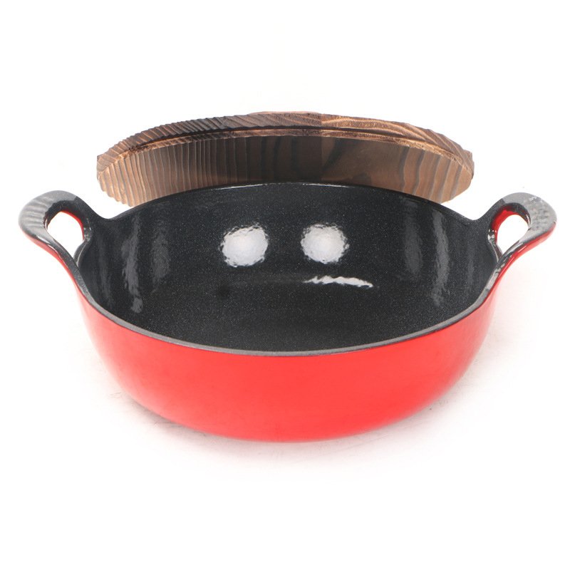 High Quality Cast Iron Enamel Cookware Set with Aluminum Dutch Oven and Wooden Lid Custom Logo for Kitchen Cooking