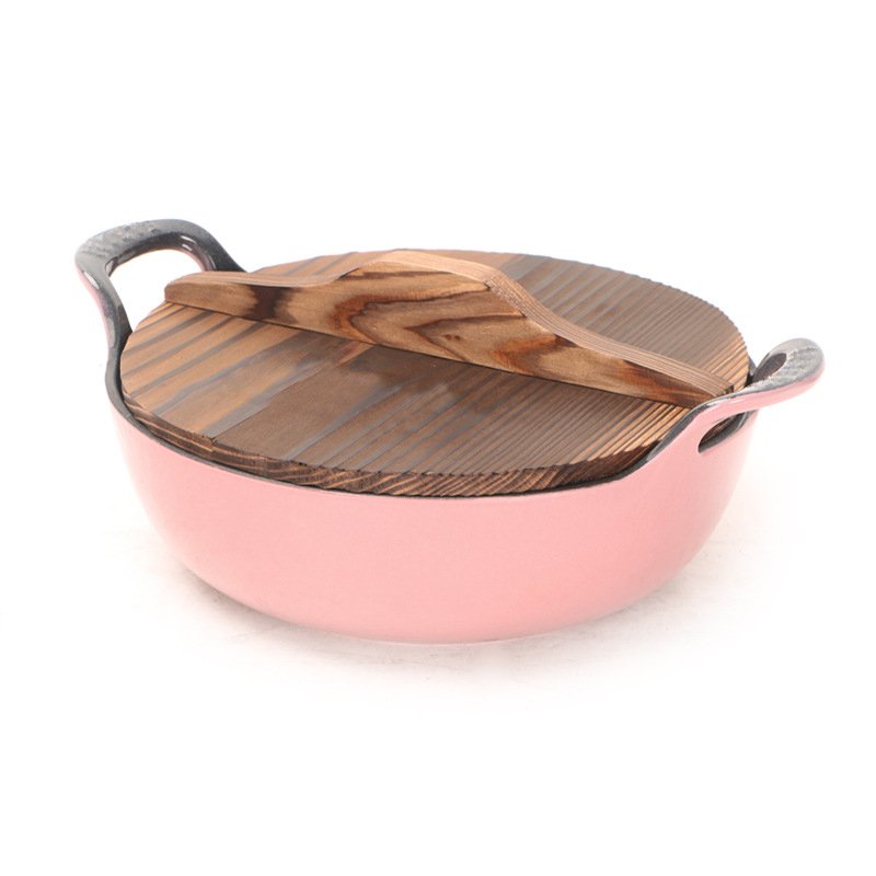 High Quality Cast Iron Enamel Cookware Set with Aluminum Dutch Oven and Wooden Lid Custom Logo for Kitchen Cooking