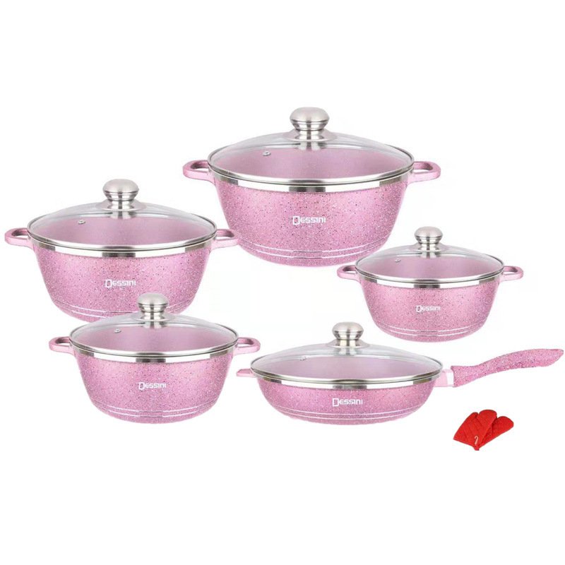 New design press Aluminum Nonstick Kitchen with Glass Lid Pots And Pans Cookware Sets