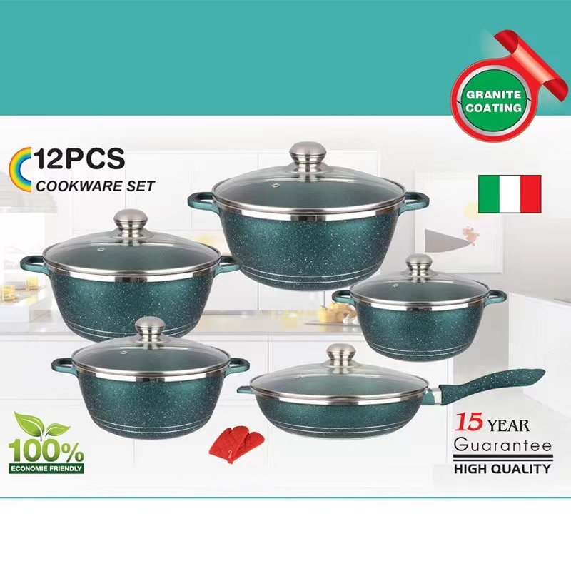New design press Aluminum Nonstick Kitchen with Glass Lid Pots And Pans Cookware Sets