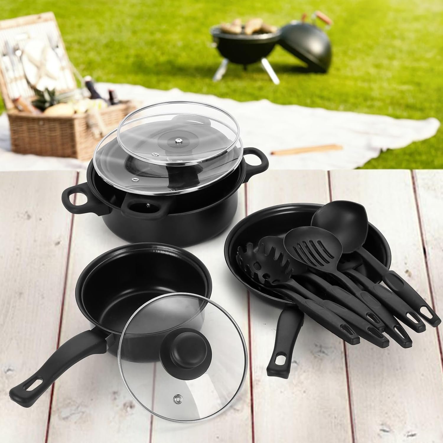 Can Kitchen non stick kitchen items black13pcs non stick cookware set