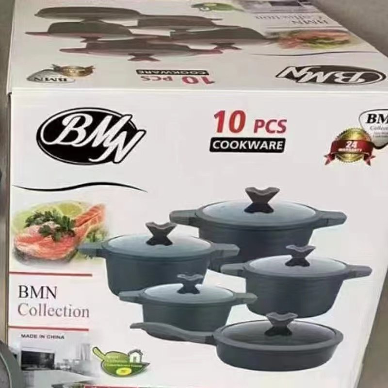 Best selling 10 pieces pot set cookware set cooking Korean granite non stick cookware set