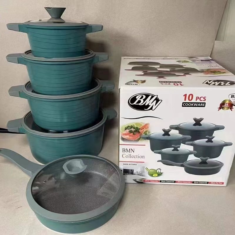 Best selling 10 pieces pot set cookware set cooking Korean granite non stick cookware set