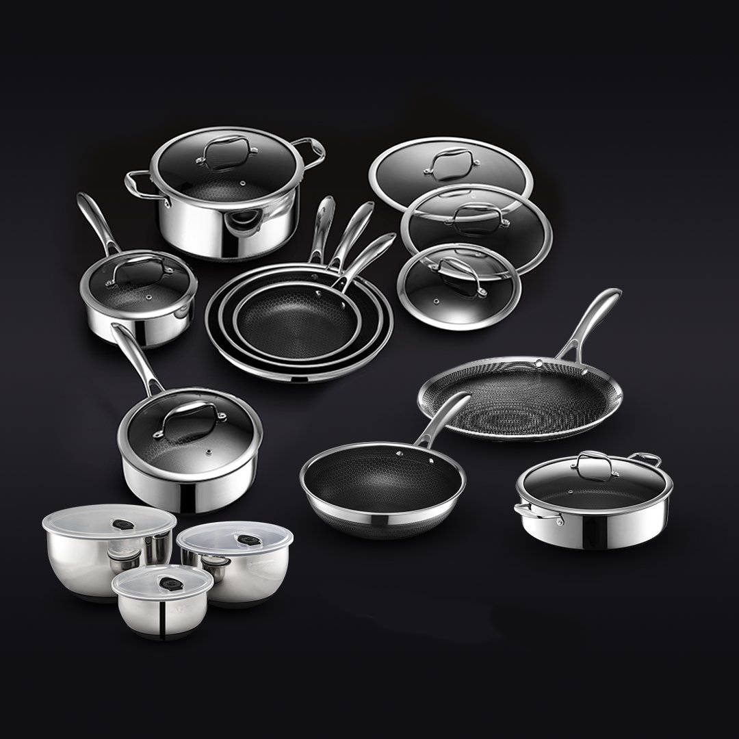 20 Piece Stainless Steel Cookware Set with Lids Cookware Set Nonstick 3-ply Stainless Steel Honeycomb W/Stay Cool Handle