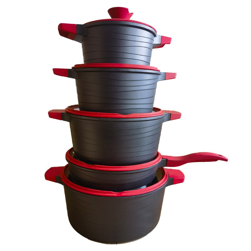 kitchen ware ceramic cooking pots sets induction base die cast casserole aluminium nonstick cookware set