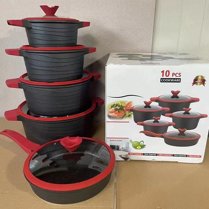 kitchen ware ceramic cooking pots sets induction base die cast casserole aluminium nonstick cookware set