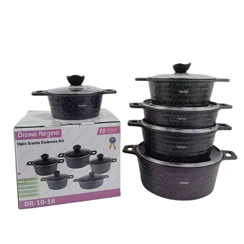 Custom Logo Acceptable 10 pieces Granite Cookware Set New Arrival Home Use Aluminium Alloy Pot Set Cookware Set Cooking