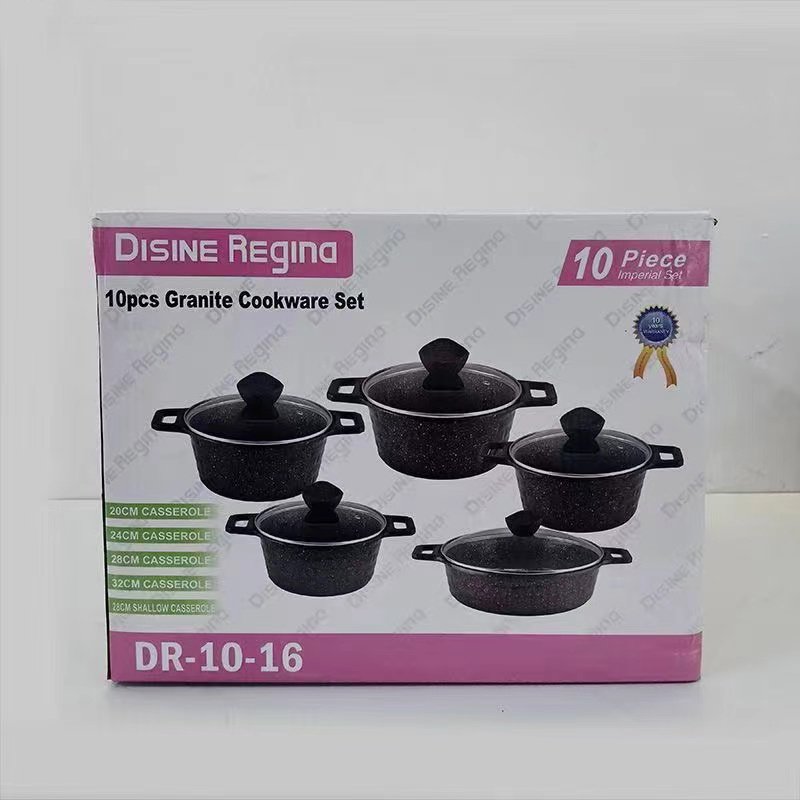 Custom Logo Acceptable 10 pieces Granite Cookware Set New Arrival Home Use Aluminium Alloy Pot Set Cookware Set Cooking