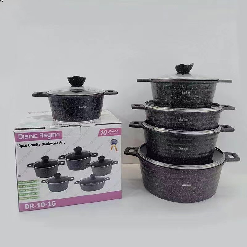 Custom Logo Acceptable 10 pieces Granite Cookware Set New Arrival Home Use Aluminium Alloy Pot Set Cookware Set Cooking