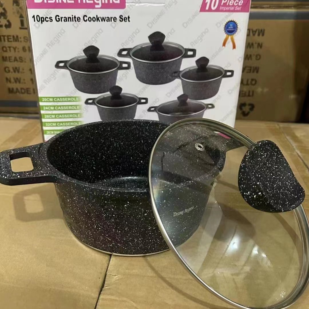 Custom Logo Acceptable 10 pieces Granite Cookware Set New Arrival Home Use Aluminium Alloy Pot Set Cookware Set Cooking