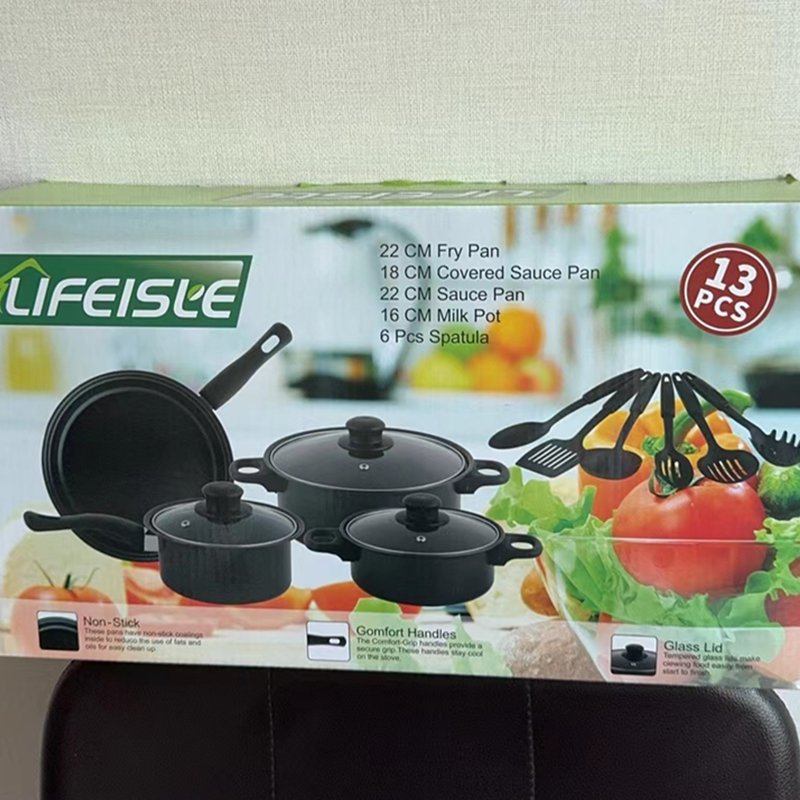 Factory wholesale 13 Pieces Black Cast Iron Kitchen Utensils Cooking Tools Non Stick cookware set