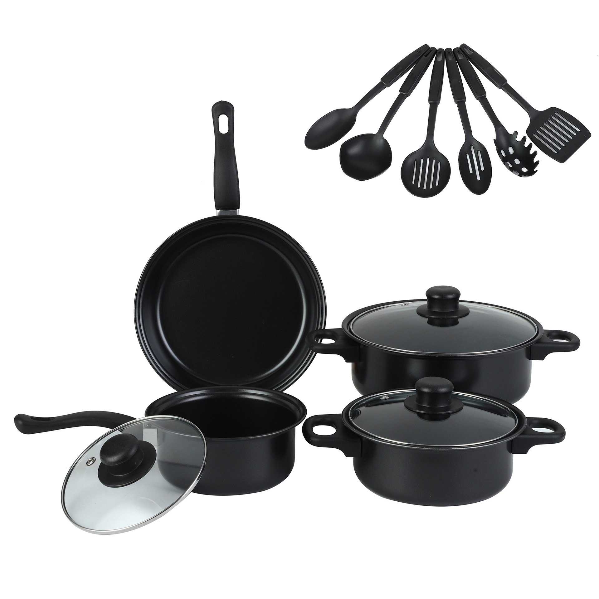 Factory wholesale 13 Pieces Black Cast Iron Kitchen Utensils Cooking Tools Non Stick cookware set
