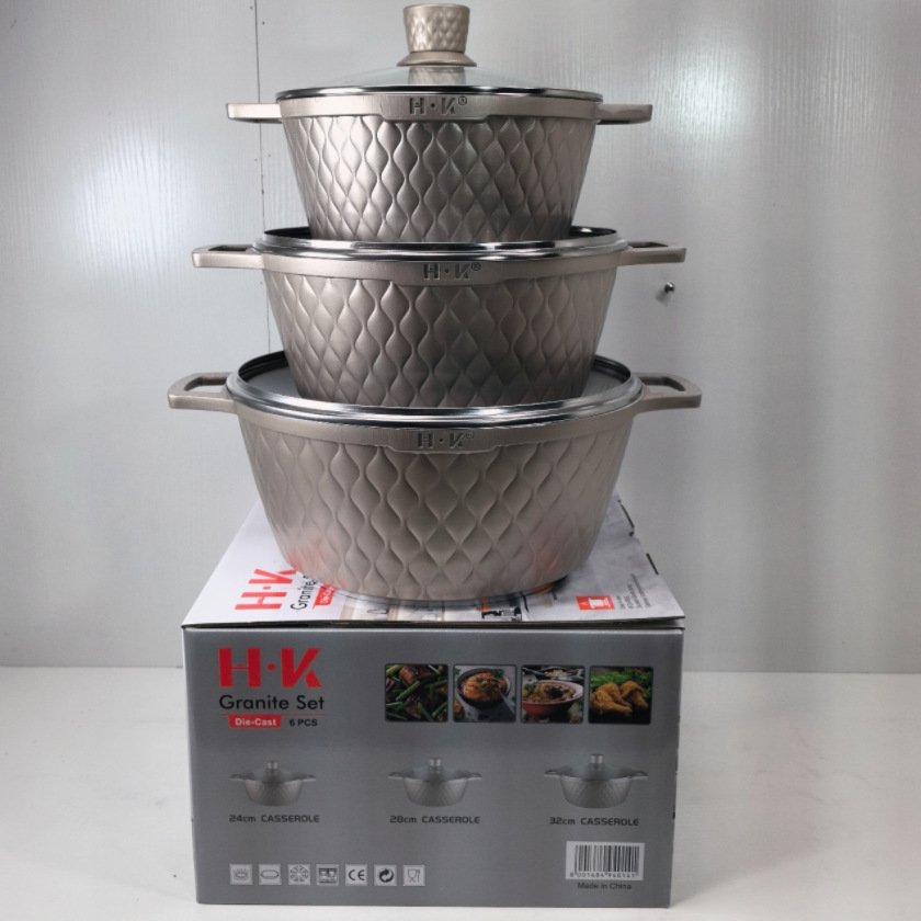 Customized Logo Soup Pot Casserole Cooking Tools Big 6pcs Kitchen Storage Aluminium Alloy Enamel Cast Iron Cookware Set