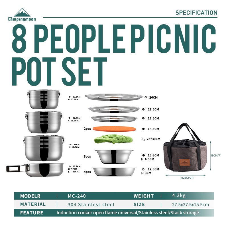 picnic outdoor camping cooking pot and pans cookware set camping kitchen pot set for outdoor