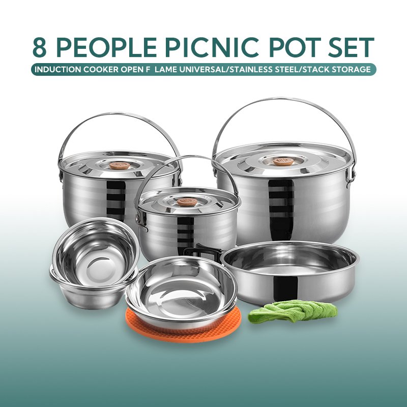 picnic outdoor camping cooking pot and pans cookware set camping kitchen pot set for outdoor