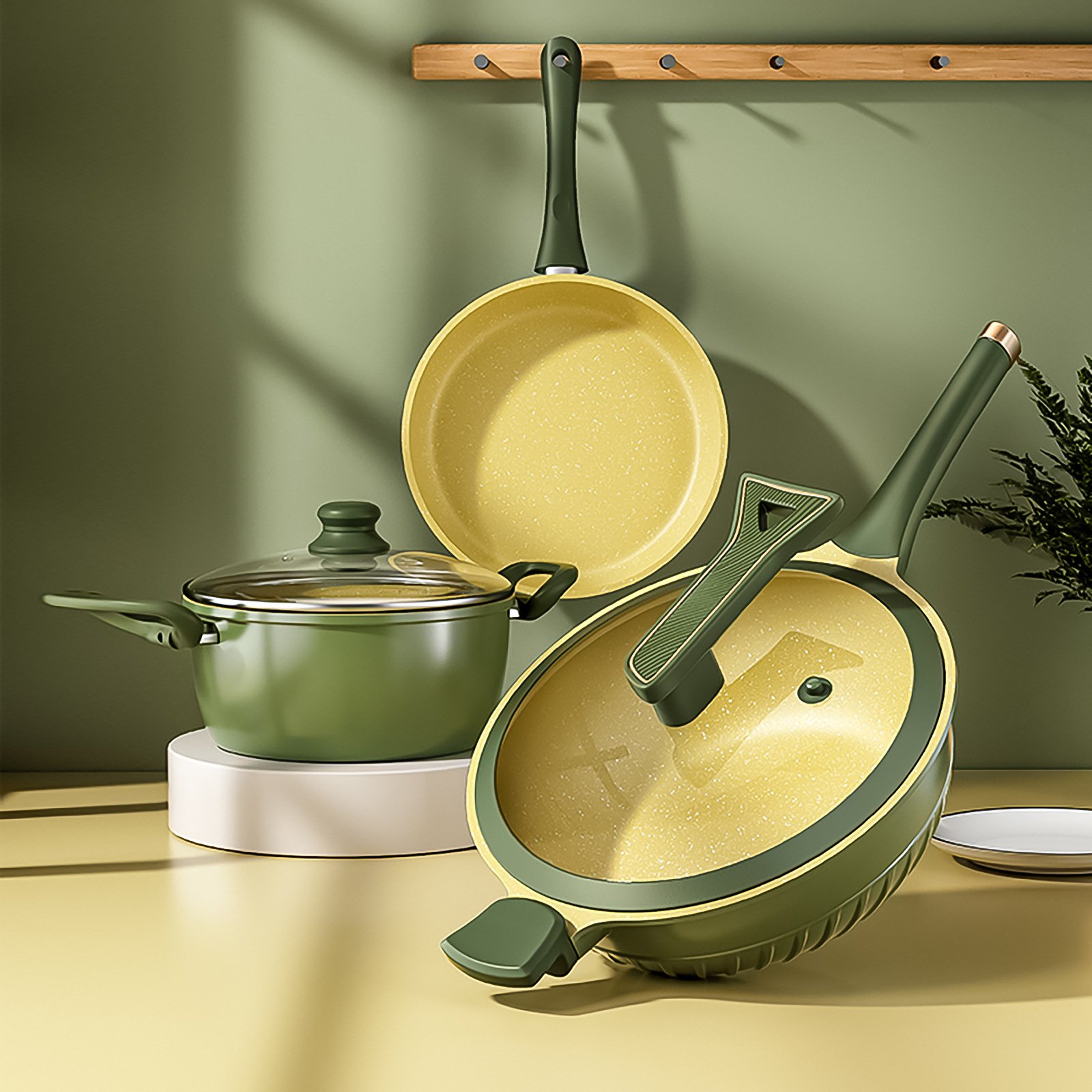 Light Luxury Green Household Non-stick Pot Set Gift Pot Soup Pot Frying Pan Cookware Set
