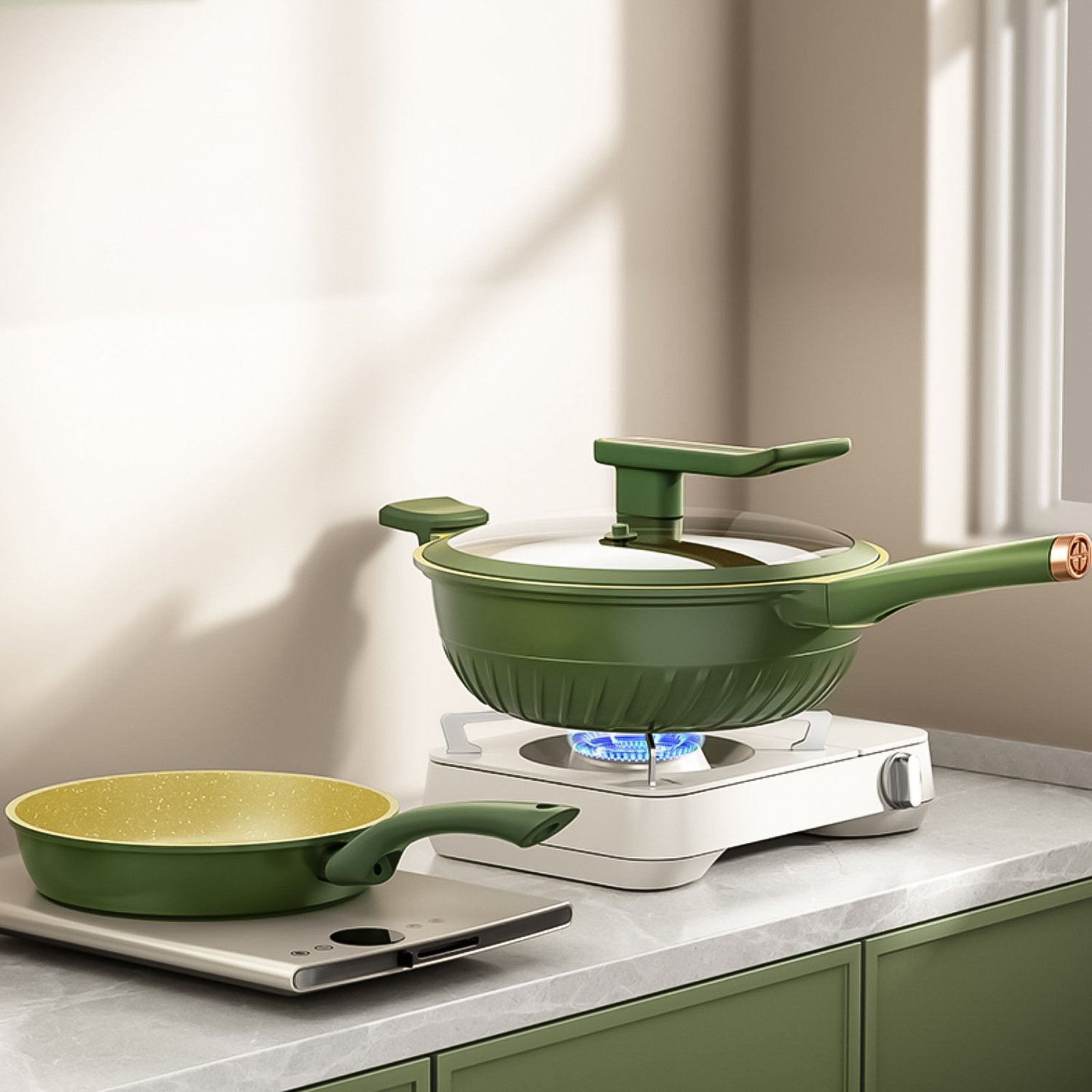Light Luxury Green Household Non-stick Pot Set Gift Pot Soup Pot Frying Pan Cookware Set