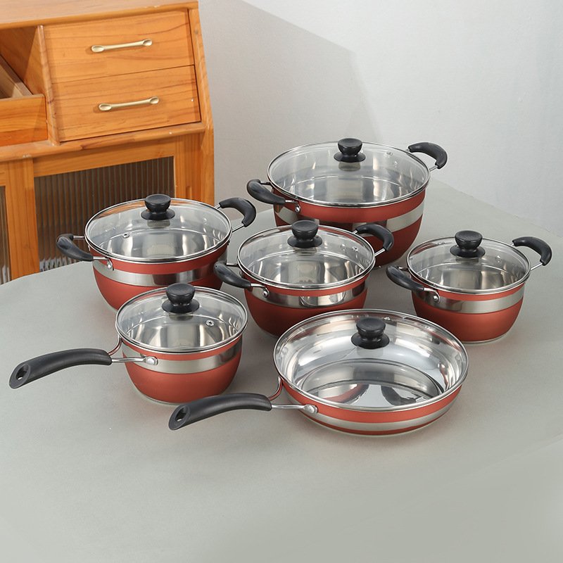 12 pc Cookware Set w/ Lids Stainless Steel Wok Kitchenware Stainless Steel Non Stick Wok Pan Sets