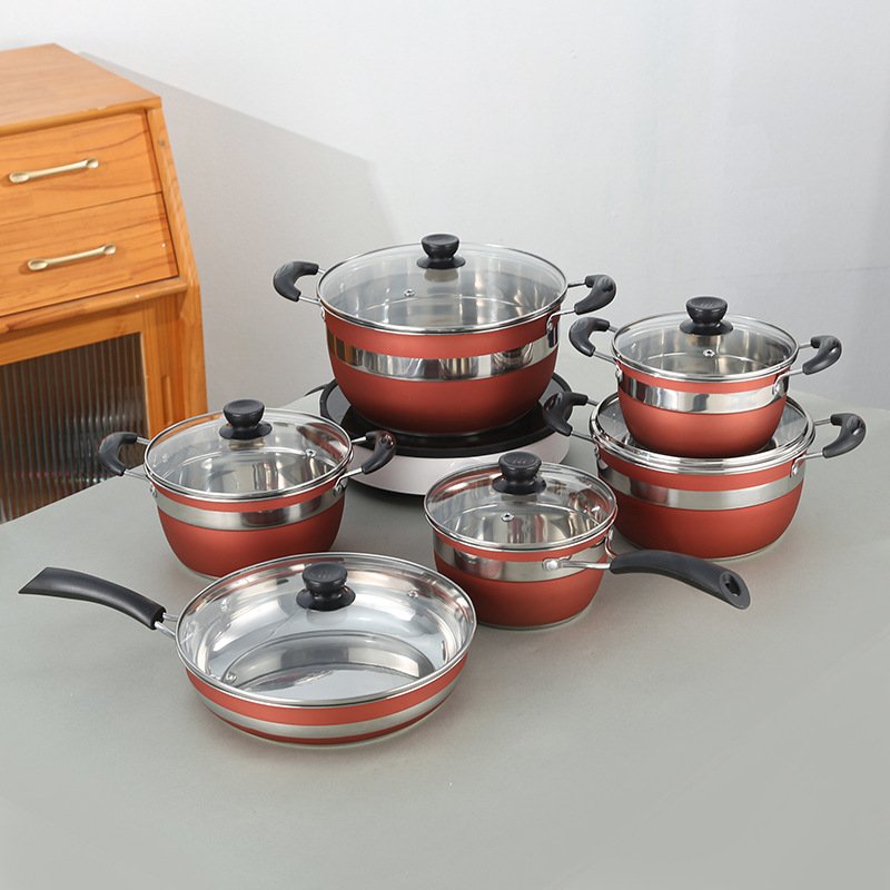 12 pc Cookware Set w/ Lids Stainless Steel Wok Kitchenware Stainless Steel Non Stick Wok Pan Sets