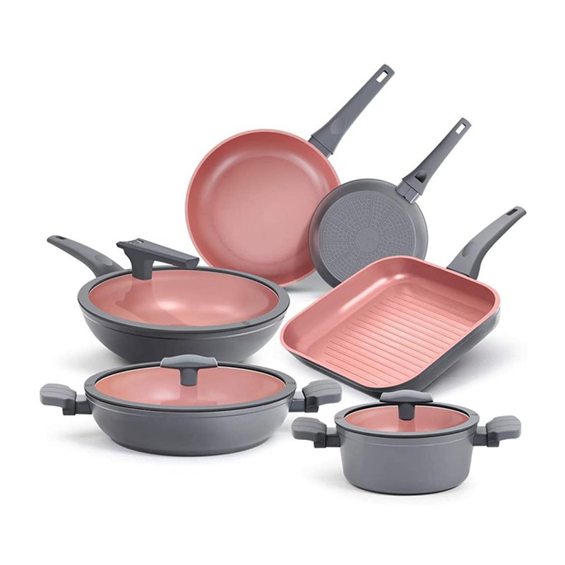 9pcs Forged Coating Aluminium Nonstick Pots and Pans Cookware Set with Lid