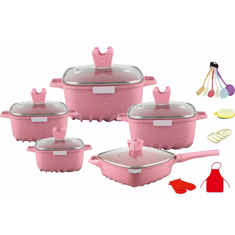 25PCS Die Cast Granite Aluminum Square Soup Pot Set Non Stick Pan Frying Set Kitchenware Sets Cookware Houseware For