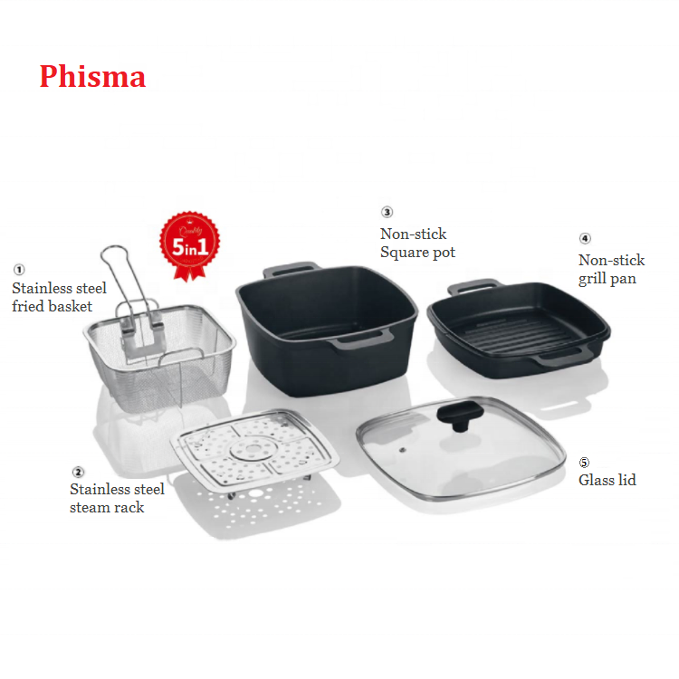 Professional Recommended Multi Functional Set 5 In 1 Nonstick Aluminium Cookware Set For Kitchen