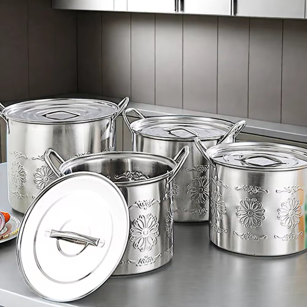 26+28+30+32CM Stainless Steel Pots Large Capacity Deep Soup Stock Pan for Indian Kitchen Cooking Sustainable Metal Cookware Set
