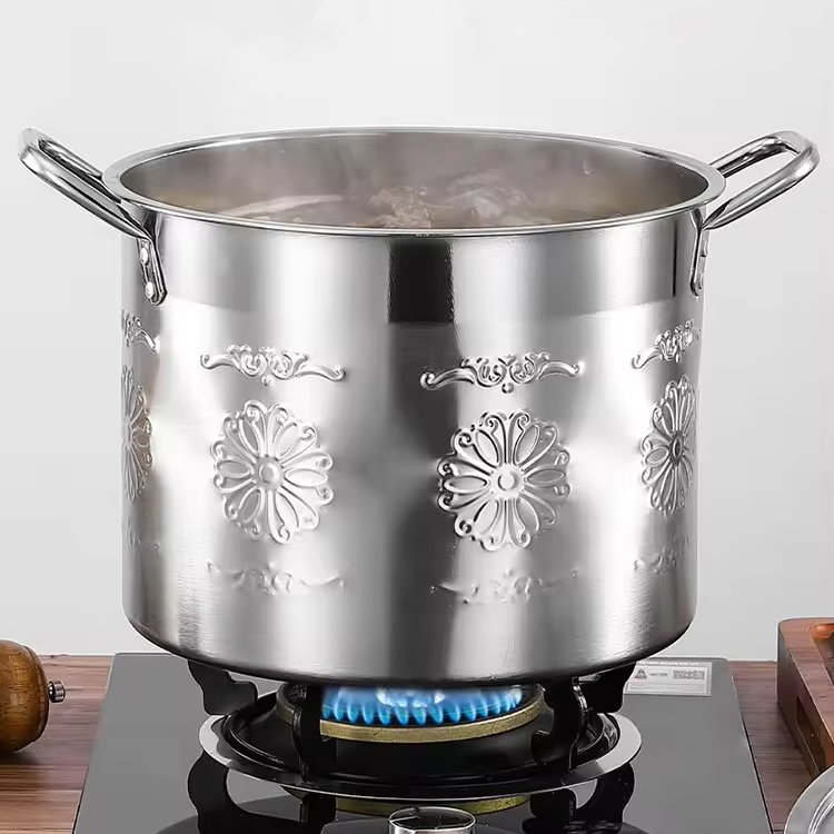 26+28+30+32CM Stainless Steel Pots Large Capacity Deep Soup Stock Pan for Indian Kitchen Cooking Sustainable Metal Cookware Set