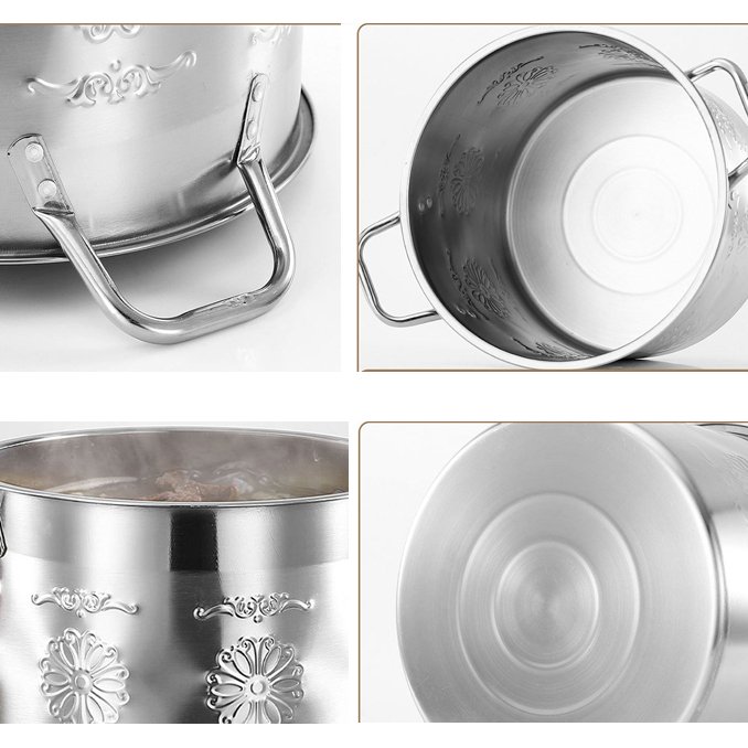 26+28+30+32CM Stainless Steel Pots Large Capacity Deep Soup Stock Pan for Indian Kitchen Cooking Sustainable Metal Cookware Set