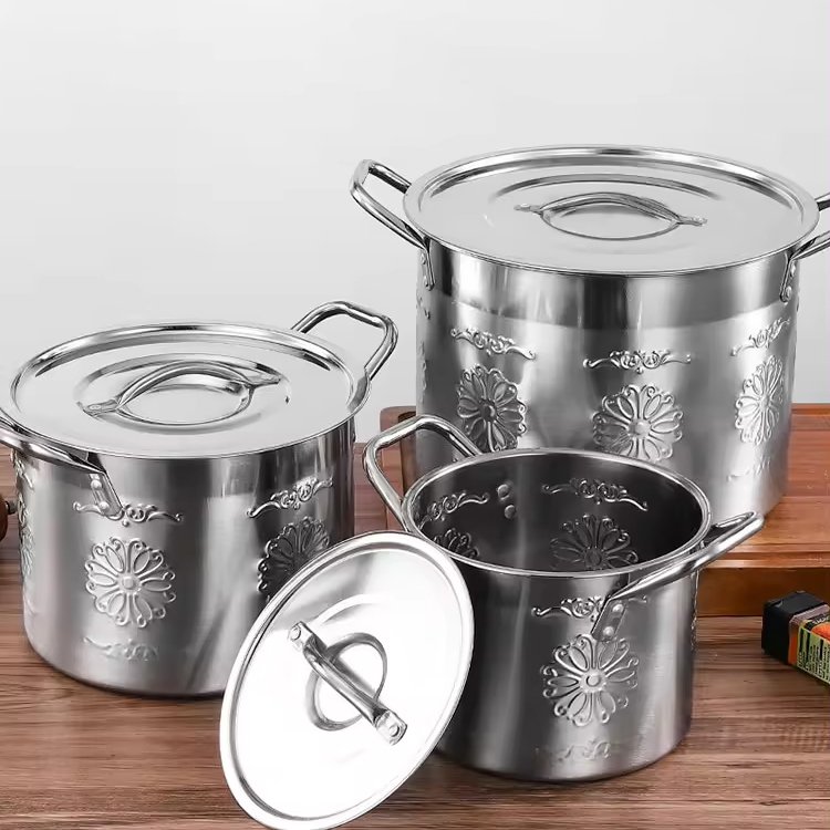 26+28+30+32CM Stainless Steel Pots Large Capacity Deep Soup Stock Pan for Indian Kitchen Cooking Sustainable Metal Cookware Set