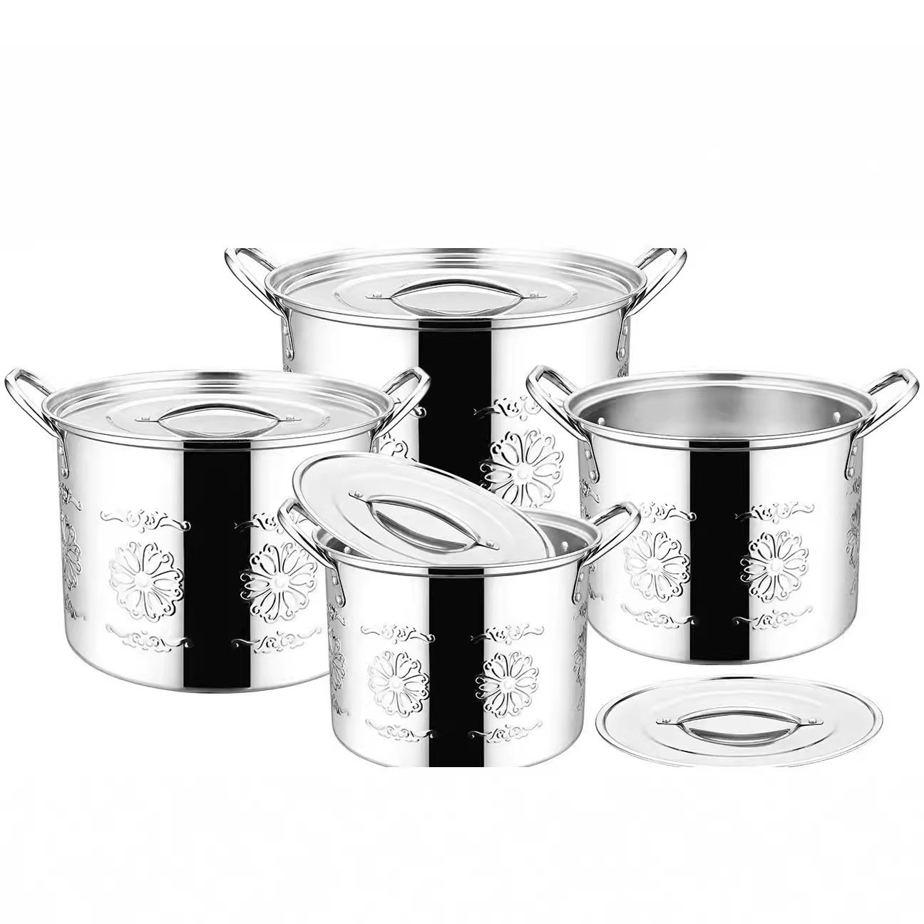26+28+30+32CM Stainless Steel Pots Large Capacity Deep Soup Stock Pan for Indian Kitchen Cooking Sustainable Metal Cookware Set