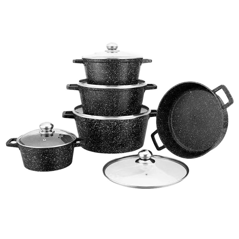 10pcs non stick ceramic coated kitchenware set cooking pot aluminium die casting casserole with cover