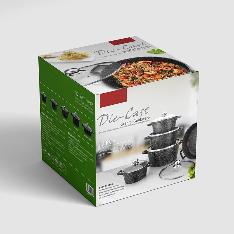 10pcs non stick ceramic coated kitchenware set cooking pot aluminium die casting casserole with cover