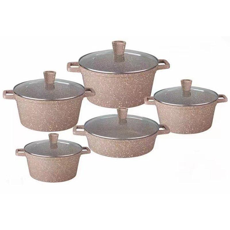 10pcs non stick ceramic coated kitchenware set cooking pot aluminium die casting casserole with cover