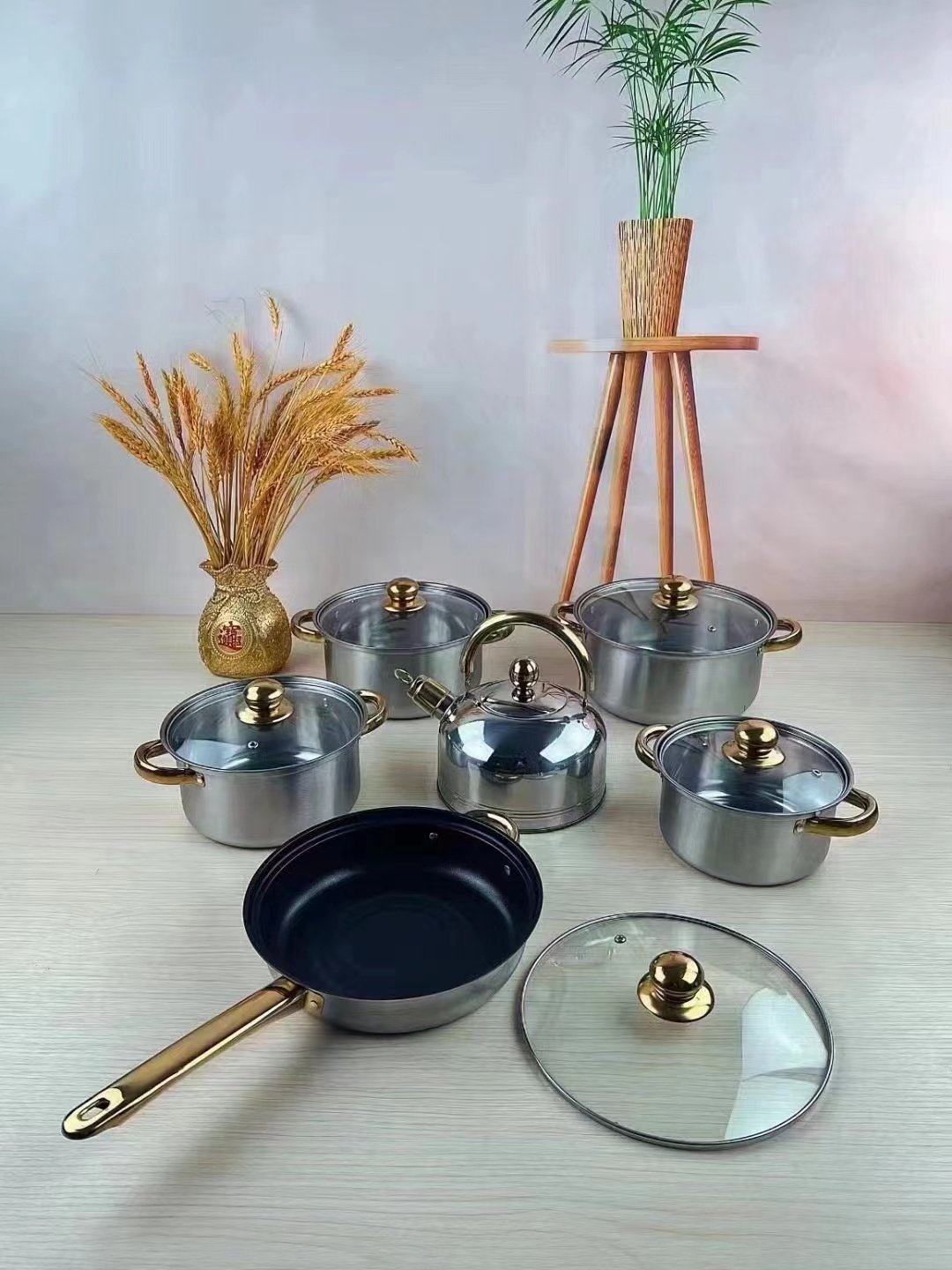 Home Party Stainless Steel Kitchenware Cookware Set Single Bottom Pot Set Soup Pot Milk Pot Cookware Sets