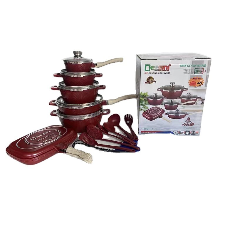 Non-Stick Coating Cooking Surface Kitchen Accessories Set Cookware Soup & Stock Pans 23pieces Soup Pot Casserole Cooking Tools