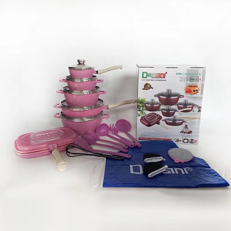 Non-Stick Coating Cooking Surface Kitchen Accessories Set Cookware Soup & Stock Pans 23pieces Soup Pot Casserole Cooking Tools