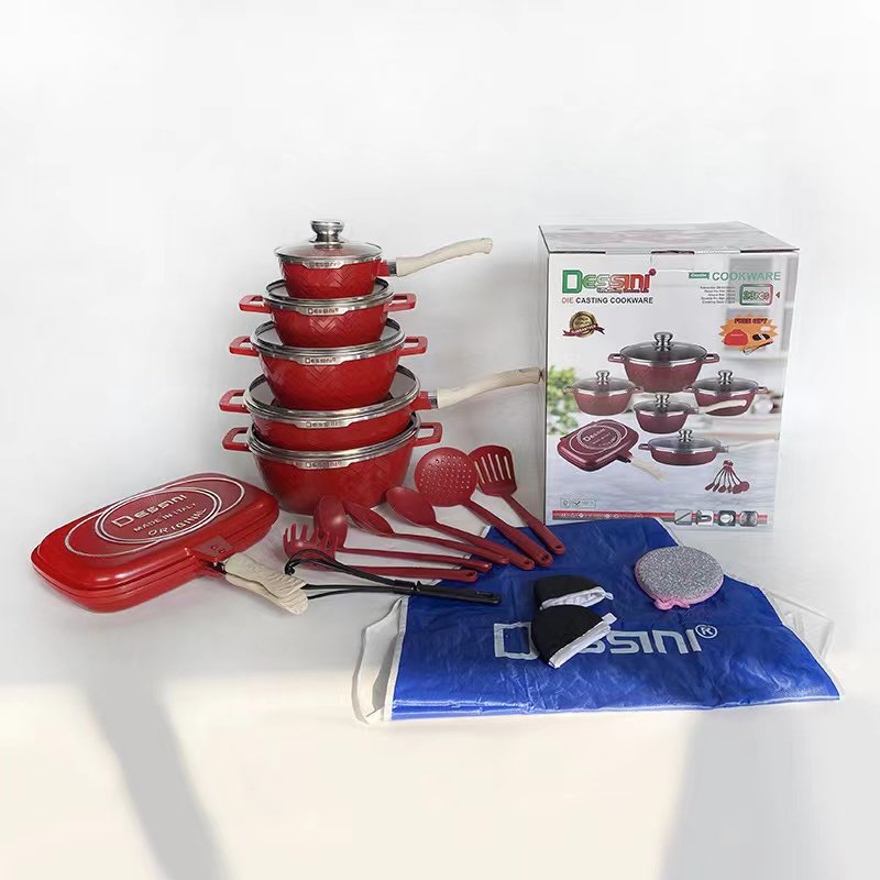 Non-Stick Coating Cooking Surface Kitchen Accessories Set Cookware Soup & Stock Pans 23pieces Soup Pot Casserole Cooking Tools