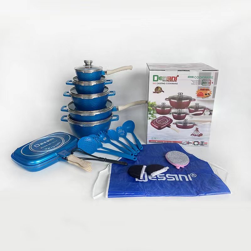 Non-Stick Coating Cooking Surface Kitchen Accessories Set Cookware Soup & Stock Pans 23pieces Soup Pot Casserole Cooking Tools