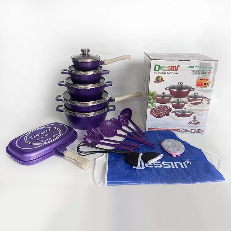 Non-Stick Coating Cooking Surface Kitchen Accessories Set Cookware Soup & Stock Pans 23pieces Soup Pot Casserole Cooking Tools