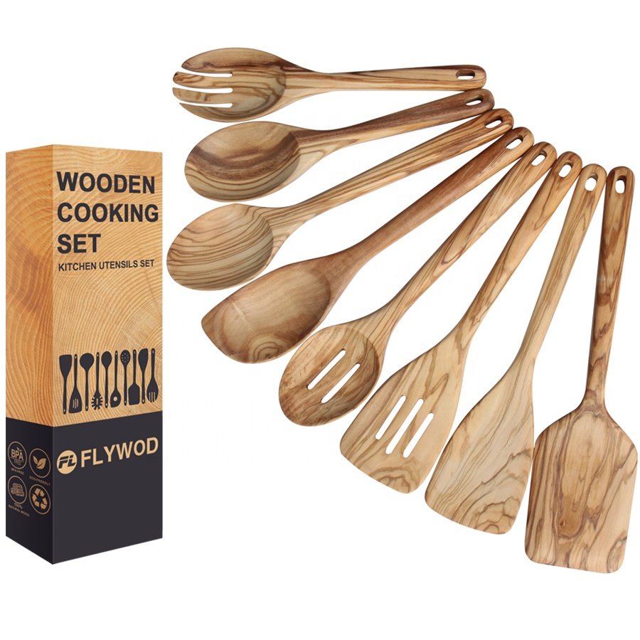 Luxury wood cooking kitchen tools & gadgets wooden spoon olive wood cooking utensils kitchen utensils set