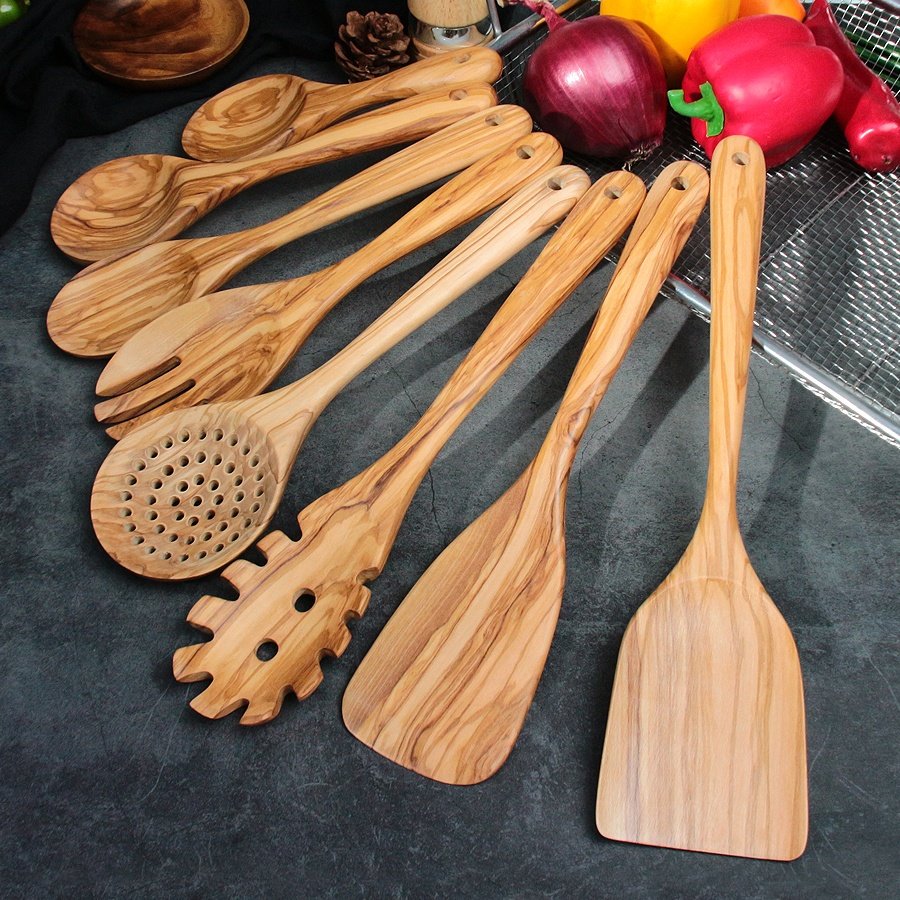 Luxury wood cooking kitchen tools & gadgets wooden spoon olive wood cooking utensils kitchen utensils set