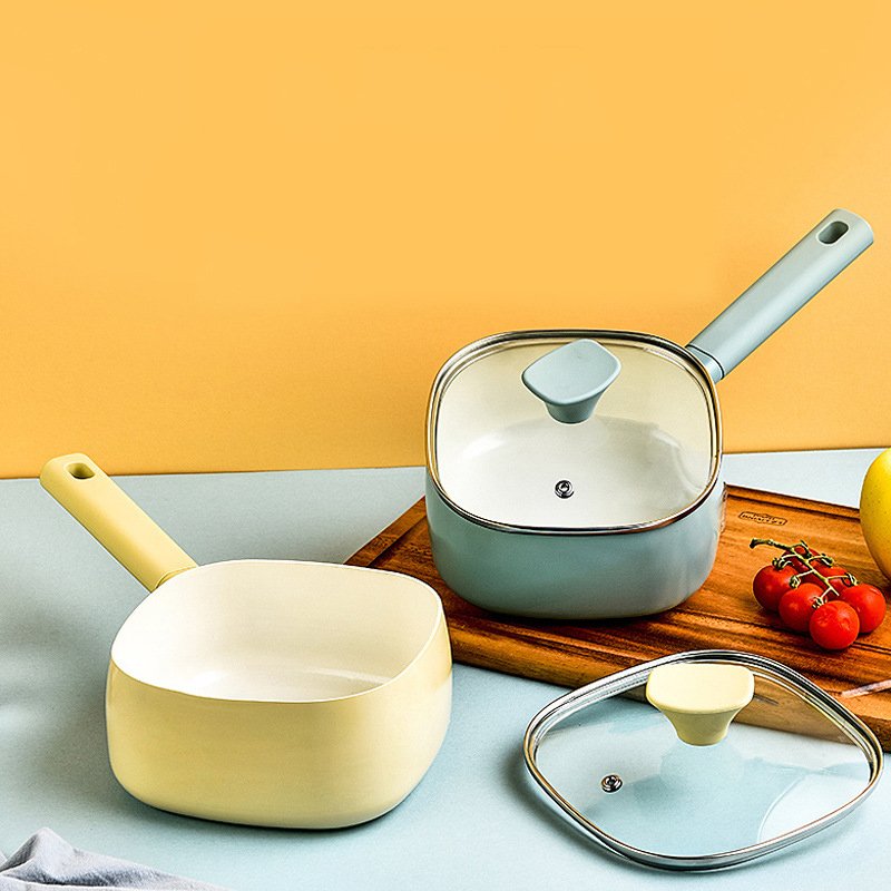 Soft Grip Healthy Ceramic Nonstick, 1QT and 2QT Saucepan Pot Set with Lids, Dishwasher Safe